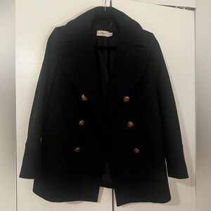 Coach Black and Gold Button Wool Pea Coat